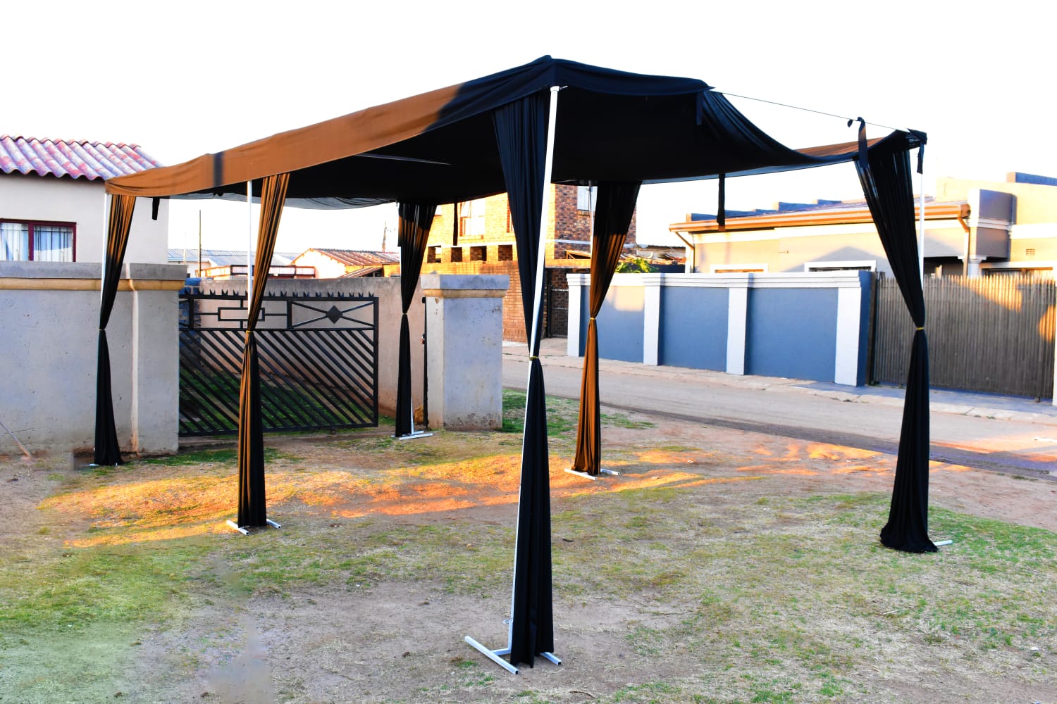 Black 3 by 6 metre cabana for hire